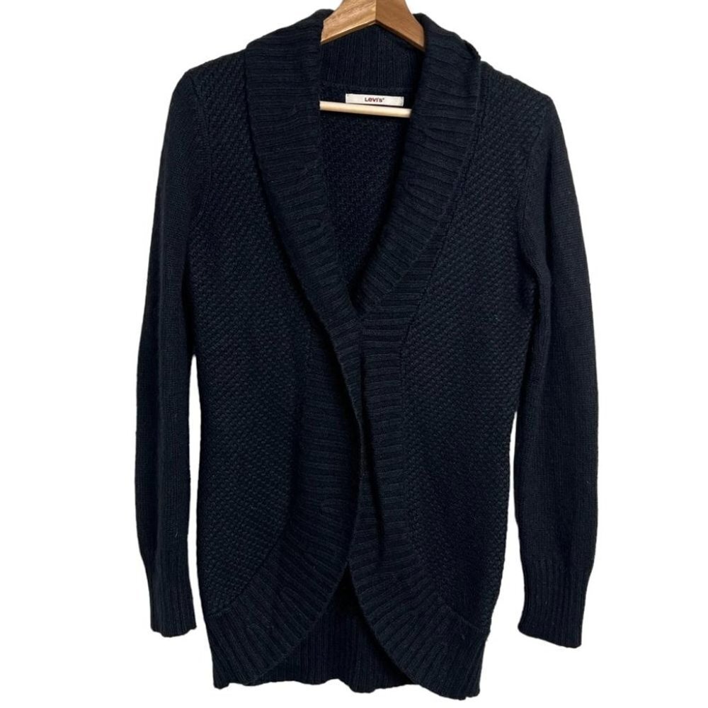 Levi's Womens Size Medium Black Angora Blend One Button Shawl Collar Cardigan